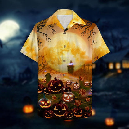 Happy Meow O Ween Pumpkin Lanterns At Night Hawaiian Shirt, Hawaiian Shirt Gift, Christmas Gift
