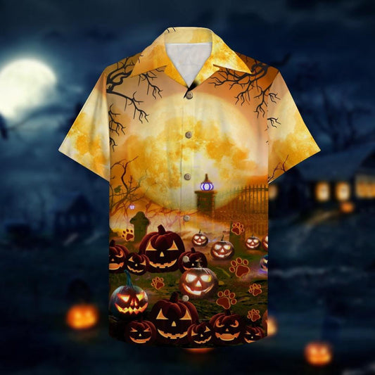 Happy Meow O Ween Pumpkin Lanterns At Night Hawaiian Shirt, Hawaiian Shirt Gift, Christmas Gift
