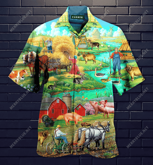 Farmer Is The Heaven Hawaiian Aloha Shirt Hawaiian Shorts Beach Short Sleeve, Hawaiian Shirt Gift, Christmas Gift