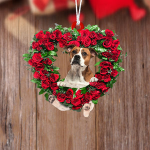 American Bulldog-Heart Wreath Two Sides Christmas Plastic Hanging Ornament, Christmas Ornament Gift, Christmas Gift, Christmas Decoration