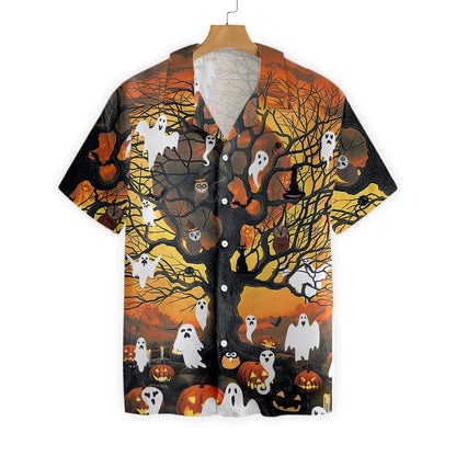 Happy Halloween Spirit Night Of Pumpkin And Ghost Hawaiian Shirt, Hawaiian Shirt Gift, Christmas Gift