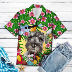 Aloha Shirt Miniature Schnauzer Summer Party Hawaiian Aloha Shirt Hawaiian Shorts Beach Short Sleeve, Hawaiian Shirt Gift, Christmas Gift