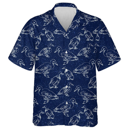 Hand Drawn Retro Cartoon Duck Walking Near Pond Hawaiian Shirt, Hawaiian Shirt Gift, Christmas Gift