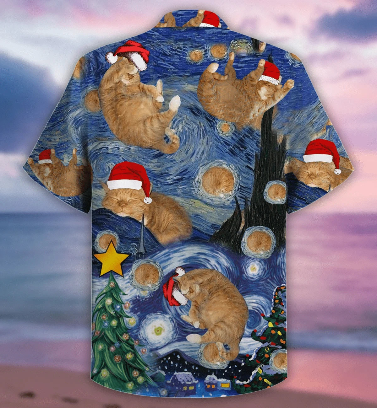 Aesthetic Starry Cat Christmas Cool Design Hawaiian Shirt,Hawaiian Shirt Gift,Christmas Gift