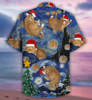 Aesthetic Starry Cat Christmas Cool Design Hawaiian Shirt,Hawaiian Shirt Gift,Christmas Gift