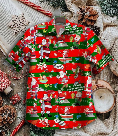 Christmas Time Santa Design Hawaiian Shirt Red And Green Stripes, Hawaiian Shirt Gift, Christmas Gift