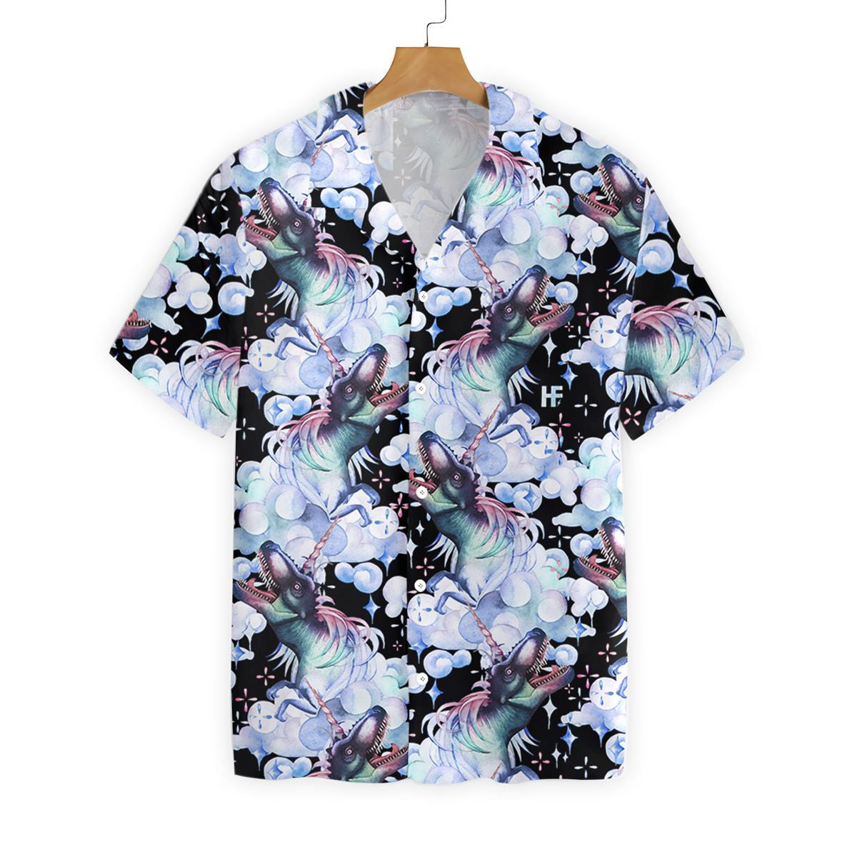 Unicorn T-Rex Dinosaur Dreamy Design Black Theme Hawaiian Shirt, Hawaiian Shirt Gift, Christmas Gift