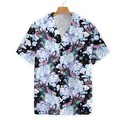 Unicorn T-Rex Dinosaur Dreamy Design Black Theme Hawaiian Shirt, Hawaiian Shirt Gift, Christmas Gift
