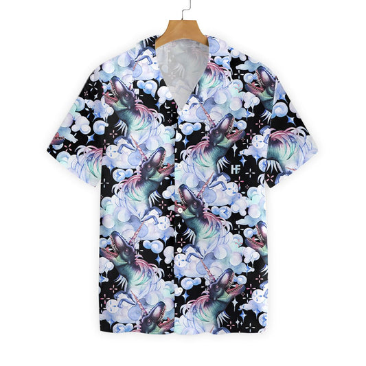 Unicorn T-Rex Dinosaur Dreamy Design Black Theme Hawaiian Shirt, Hawaiian Shirt Gift, Christmas Gift