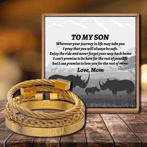 Mom To Son - I Promise To Love You Roman Numeral Bangle Weave Bracelets Set