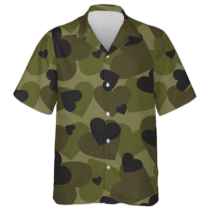 Dark Green Heart Shape Camouflage Military Hawaiian Shirt,Hawaiian Shirt Gift, Christmas Gift
