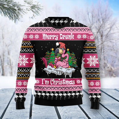 Flamingo Drunk Christmas unisex womens & mens, couples matching, friends, funny family ugly christmas holiday sweater gift , Christmas Ugly Sweater