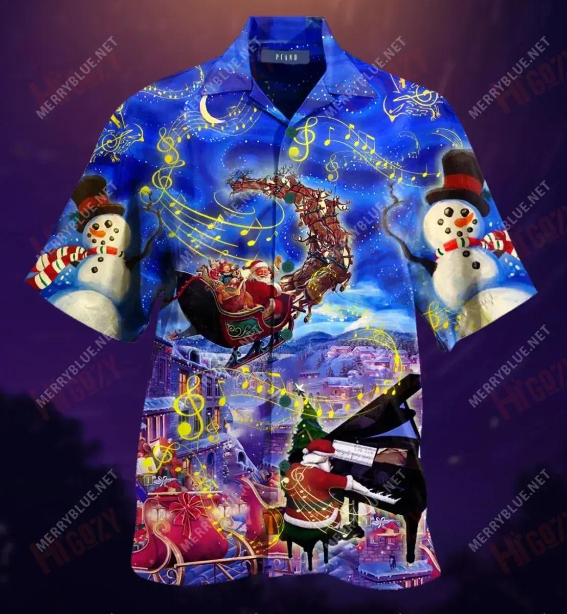 Sound Of Christmas Piano Short Short Sleeve Shirt Ocean Hawaiian T Shirts Hawaiian Crazy Shirts Hawaiian Shirts For Men, Hawaiian Shirt Gift, Christmas Gift