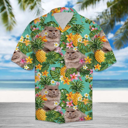 Beautiful Tropical Pineapple Mix British Longhair Print Hawaiian Shirt, Hawaiian Shirt Gift, Christmas Gift