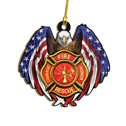 Bald Eagle With Firefighter Symbol Ornament, Christmas Ornament Gift, Christmas Gift, Christmas Decoration