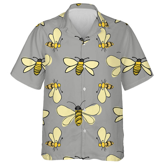 Natural Summer Bright Bees Flying Around On Gray Hawaiian Shirt, Hawaiian Shirt Gift, Christmas Gift