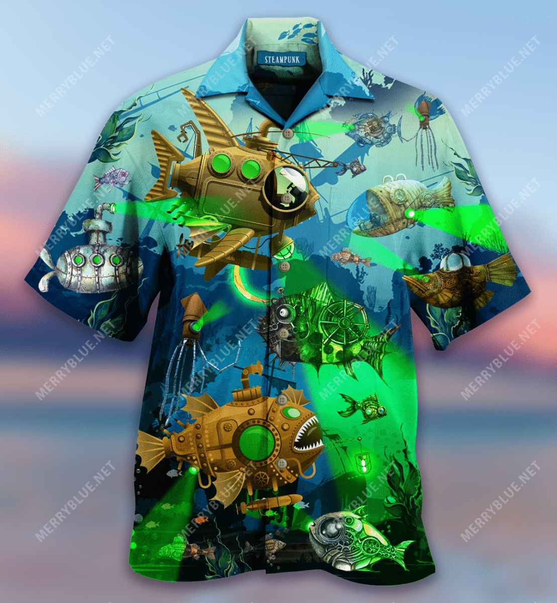 Fish Steampunk Hawaiian Aloha Shirt Hawaiian Shorts Beach Short Sleeve, Hawaiian Shirt Gift, Christmas Gift