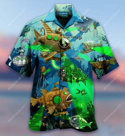 Fish Steampunk Hawaiian Aloha Shirt Hawaiian Shorts Beach Short Sleeve, Hawaiian Shirt Gift, Christmas Gift