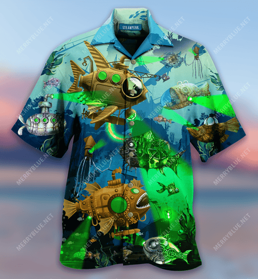 Fish Steampunk Hawaiian Aloha Shirt Hawaiian Shorts Beach Short Sleeve, Hawaiian Shirt Gift, Christmas Gift