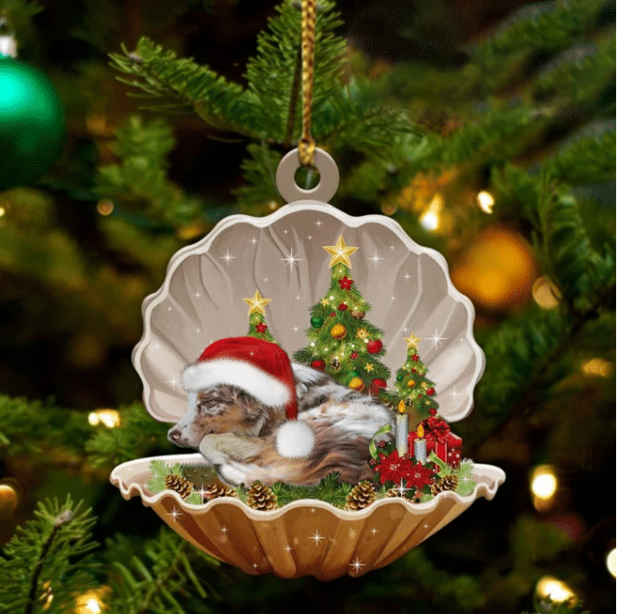 Cute Australian Shepherd Sleeping in Pearl Dog Christmas Ornament Flat Acrylic,Christmas Gift,Christmas Decoration