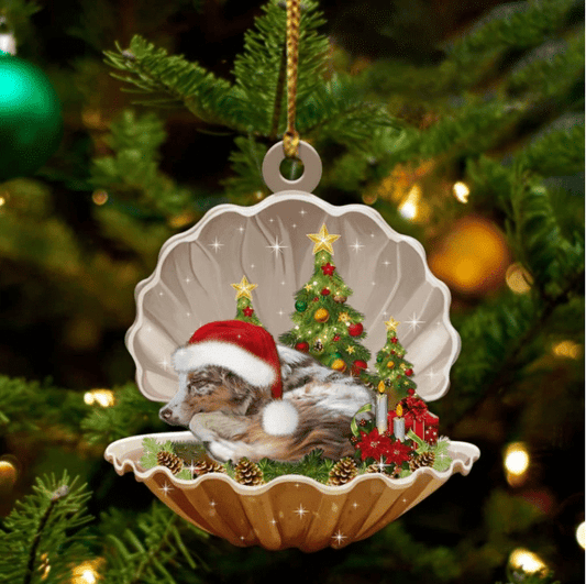 Cute Australian Shepherd Sleeping in Pearl Dog Christmas Ornament Flat Acrylic,Christmas Gift,Christmas Decoration