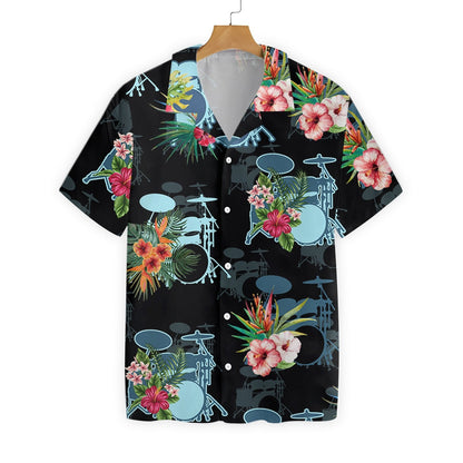 Musical Instrument Drums On Black Design Hawaiian Shirt,Hawaiian Shirt Gift, Christmas Gift