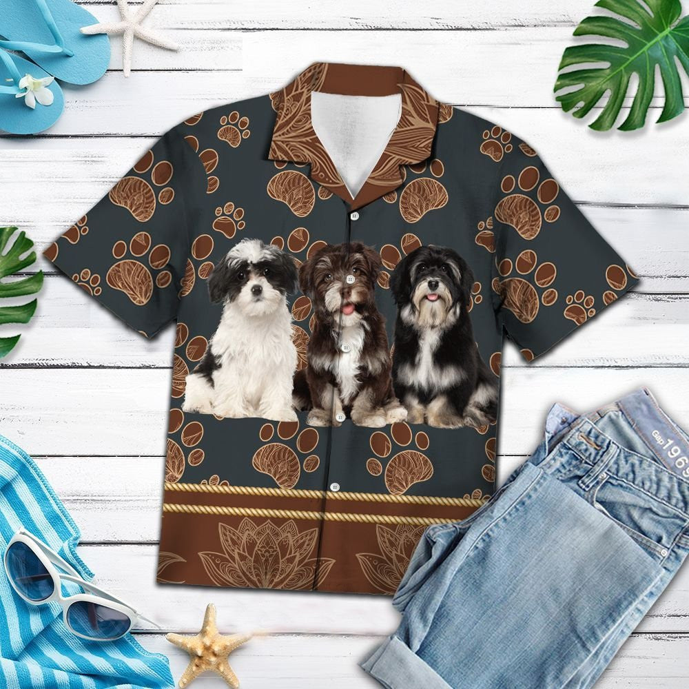 Cutest Havanese Dog Family Floral Paw Pattern Hawaiian Shirt, Hawaiian Shirt Gift, Christmas Gift