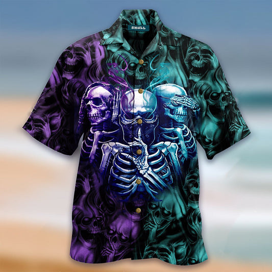 Skull No Hear Speak See Evil Nice Ornamental Hawaiian Shirt, Hawaiian Shirt Gift, Christmas Gift