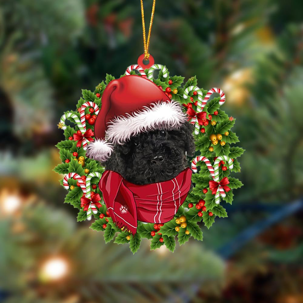 BLACK Labradoodle-Xmas Bandana Hanging Christmas Plastic Hanging Ornament, Christmas Ornament Gift, Christmas Gift, Christmas Decoration