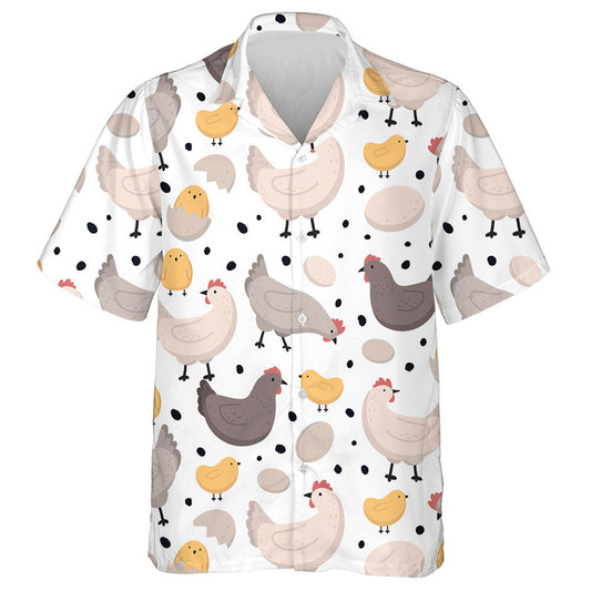 Happy Hen Chicken And Egg With Black Dot Hawaiian Shirt, Hawaiian Shirt Gift, Christmas Gift