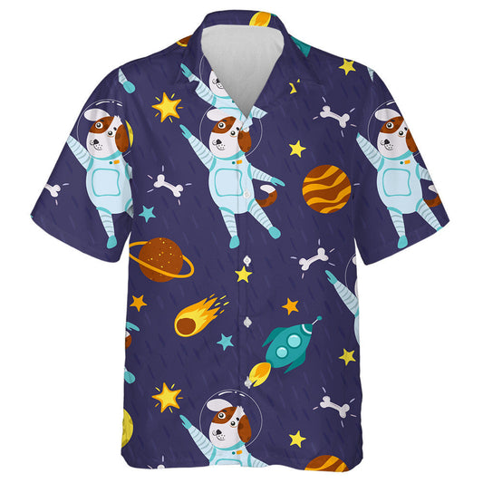 Cartoon Cute Dog Flies In Space Isolated Background Hawaiian Shirt, Hawaiian Shirt Gift, Christmas Gift