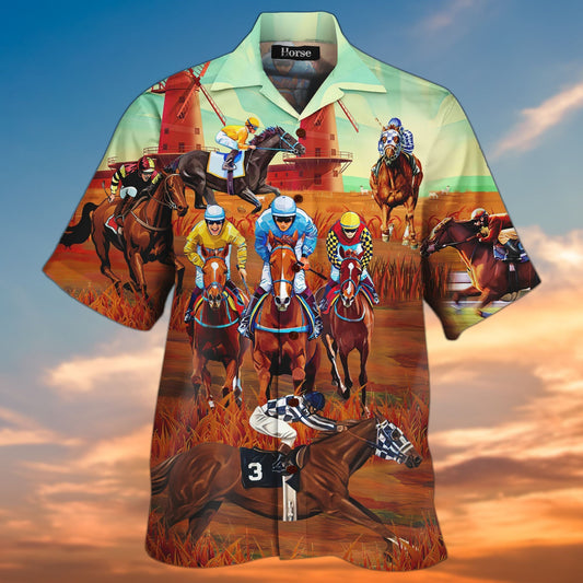 Classic Horse Racing Crazy Ornamental Hawaiian Shirt And Shorts, Hawaiian Shirt Gift, Christmas Gift