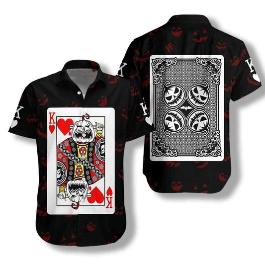 Halloween Pumpkin With Poker King Card Background Hawaiian Shirt, Hawaiian Shirt Gift, Christmas Gift