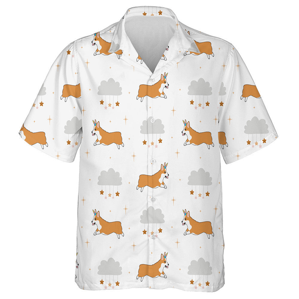 Corgi Dog With Unicorn Horn In Cartoon Background Hawaiian Shirt, Hawaiian Shirt Gift, Christmas Gift