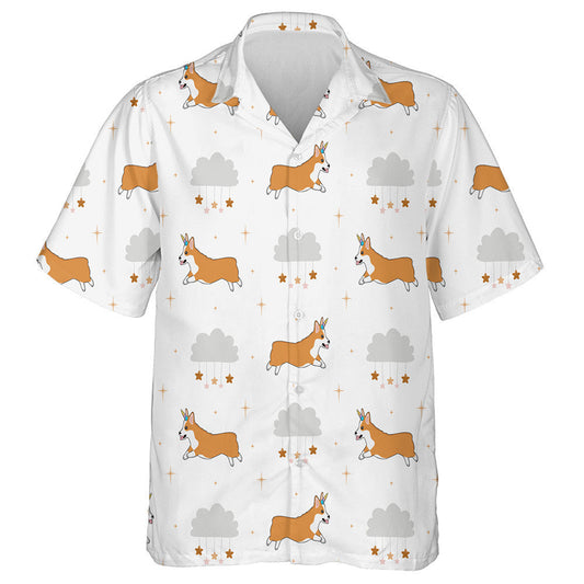 Corgi Dog With Unicorn Horn In Cartoon Background Hawaiian Shirt, Hawaiian Shirt Gift, Christmas Gift