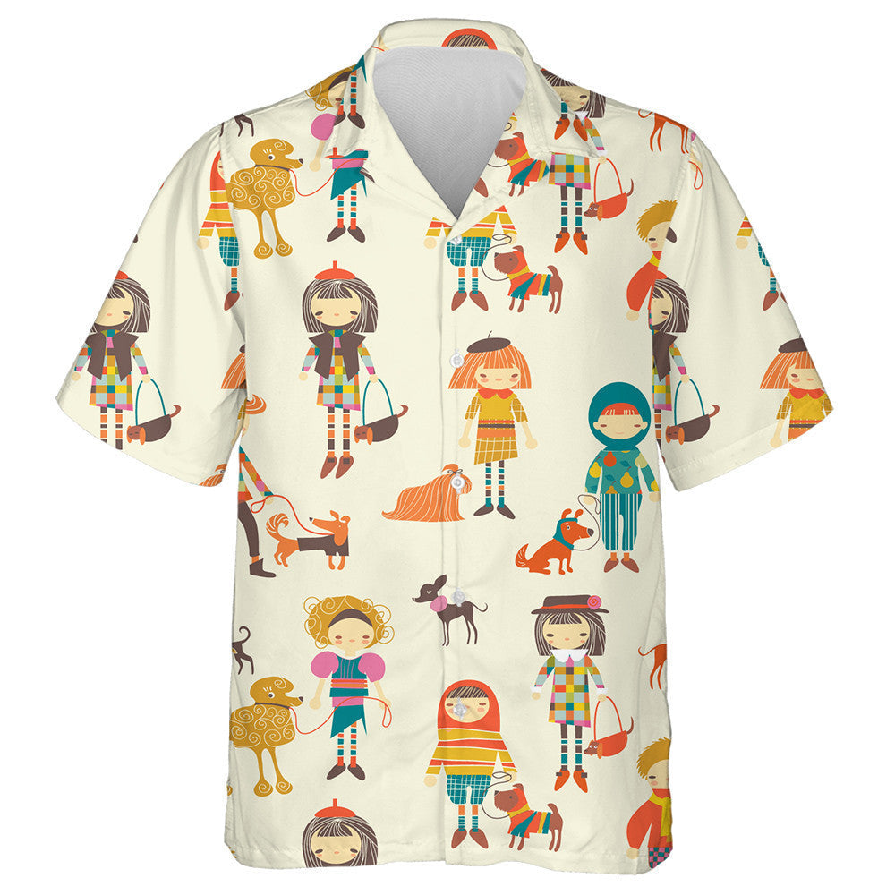 Girls And Boys With Dogs On Brown Hawaiian Shirt,Hawaiian Shirt Gift, Christmas Gift
