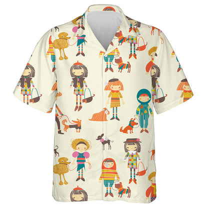 Girls And Boys With Dogs On Brown Hawaiian Shirt,Hawaiian Shirt Gift, Christmas Gift