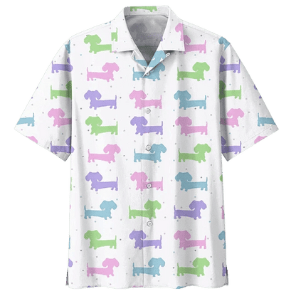 Pink And Green Dachshund Watercolor Design Hawaiian Shirt,Hawaiian Shirt Gift, Christmas Gift