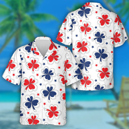 Red And Blue Flowers And Stars American Independence Day Hawaiian Shirt, Hawaiian Shirt Gift, Christmas Gift