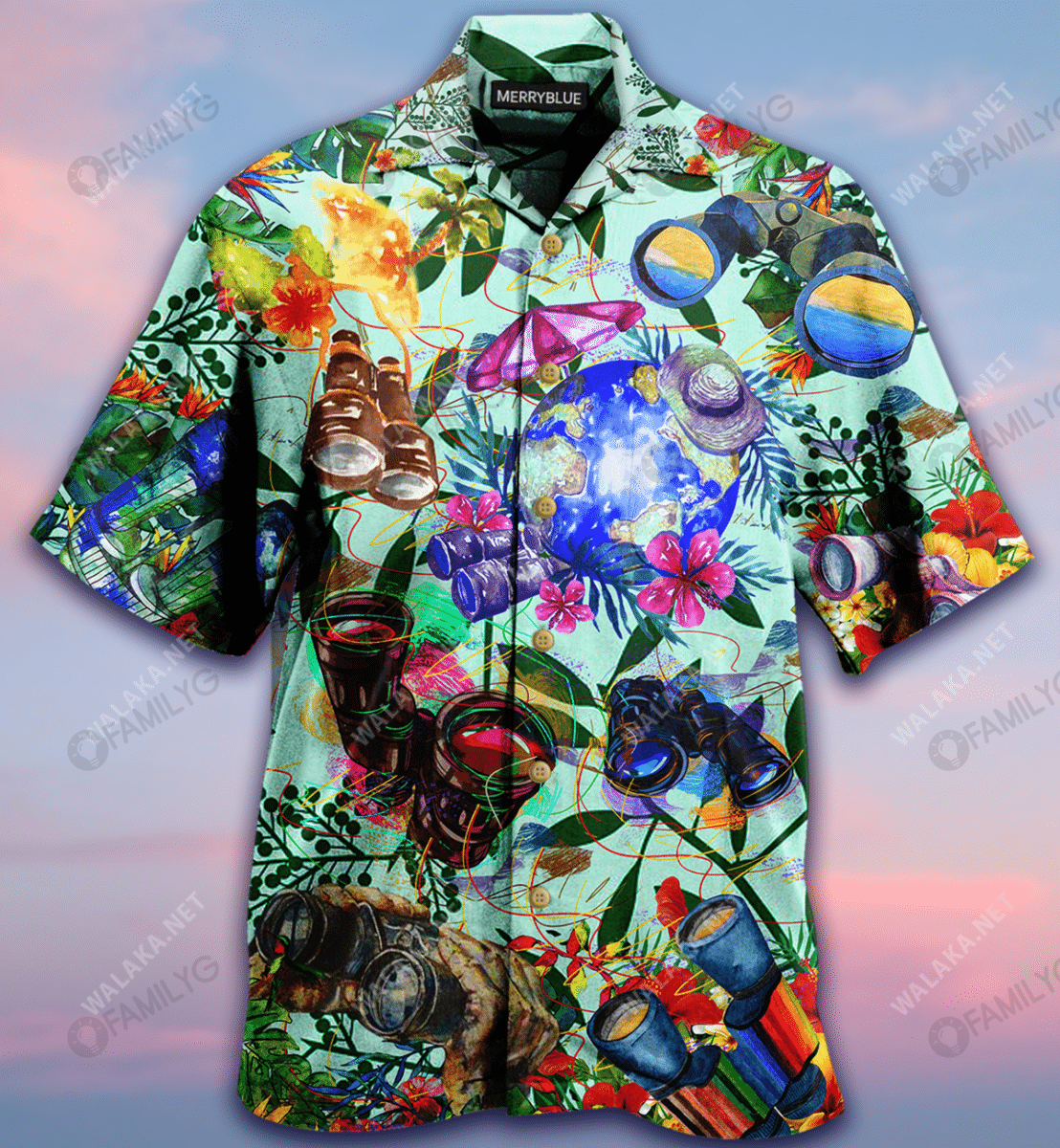 Travelling Through Binoculars Unisex Hawaiian Shirt, Hawaiian Shirt Gift, Christmas Gift