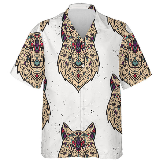 Boho Design With Tribal Style Wolf Ethnic Ornaments Hawaiian Shirt, Hawaiian Shirt Gift, Christmas Gift