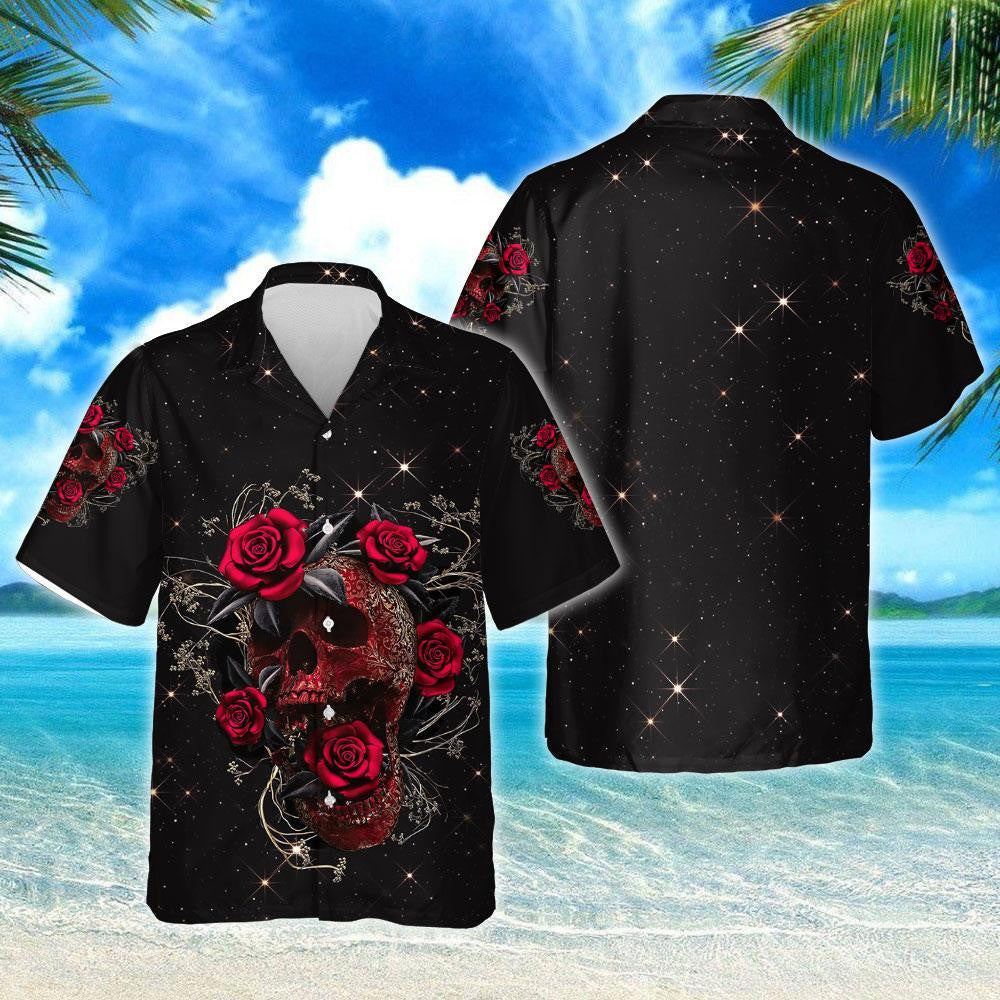Skull Roses Romantic Beauty Of Flower Design Hawaiian Shirt, Hawaiian Shirt Gift, Christmas Gift