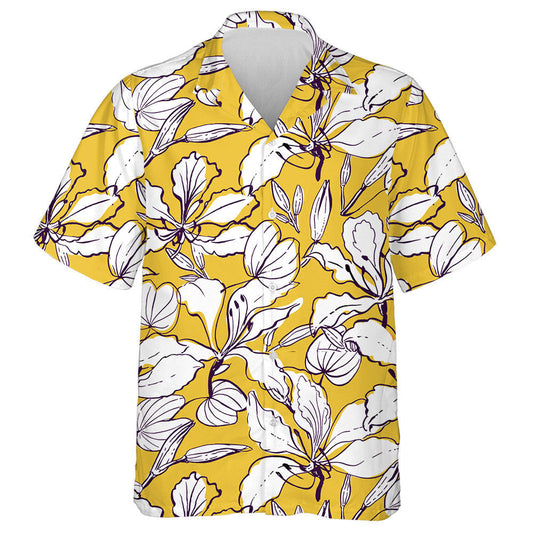 Hand Drawn Hawaiian Style Orchid Tree Flowers And Leaves Pattern Hawaiian Shirt, Hawaiian For Gift