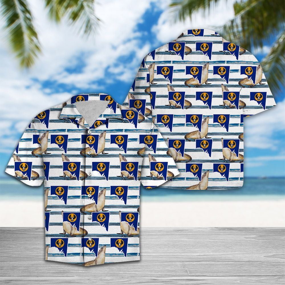 Flag Of South Australia Seal Blue Striped Pattern Hawaiian Shirt, Hawaiian Shirt Gift, Christmas Gift