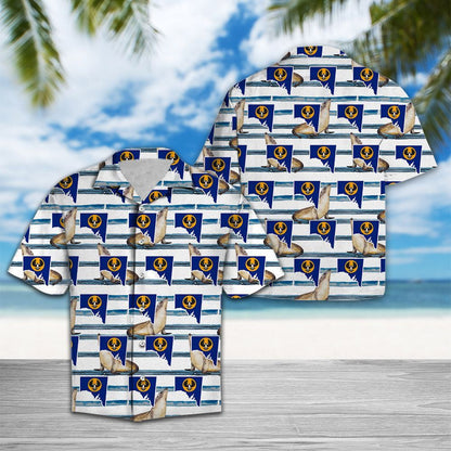Flag Of South Australia Seal Blue Striped Pattern Hawaiian Shirt, Hawaiian Shirt Gift, Christmas Gift