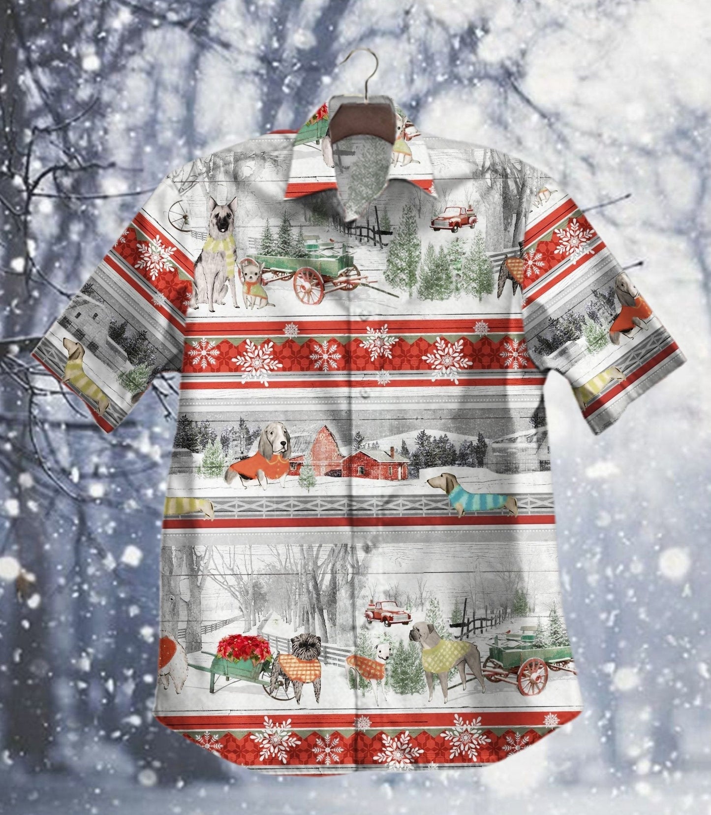 Christmas In Dog Village Red Design Hawaiian Shirt, Hawaiian For Gift
