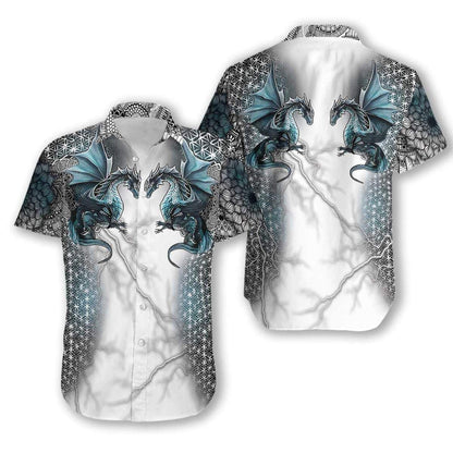 Blue Dragons With Tattoo Art Design Hawaiian Shirt, Hawaiian For Gift