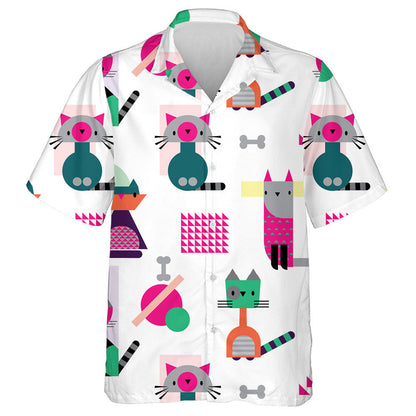 Cartoon Style Abstract Cat Geometric Animal Shape Hawaiian Shirt, Hawaiian Shirt Gift, Christmas Gift