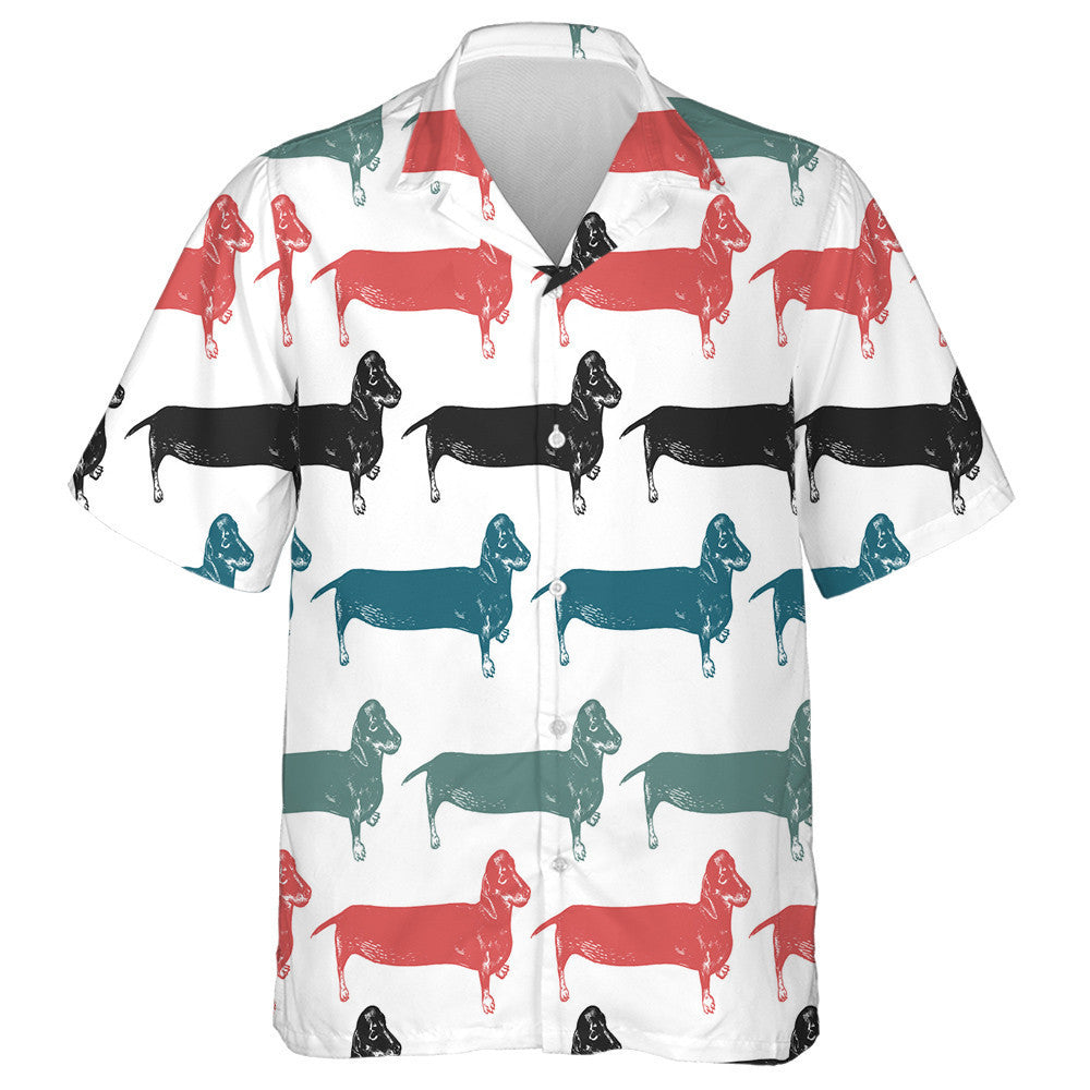 Sketch Dachshunds Long Dogs Black Red And Blue Hawaiian Shirt, Hawaiian Shirt Gift, Christmas Gift