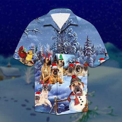 Buy Mastiff Dog On Christmas Night Hawaiian Shirt, Hawaiian Shirt Gift, Christmas Gift.